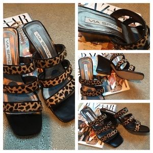 Via Spiga Leopard Print Three Strap Sandal NWOT